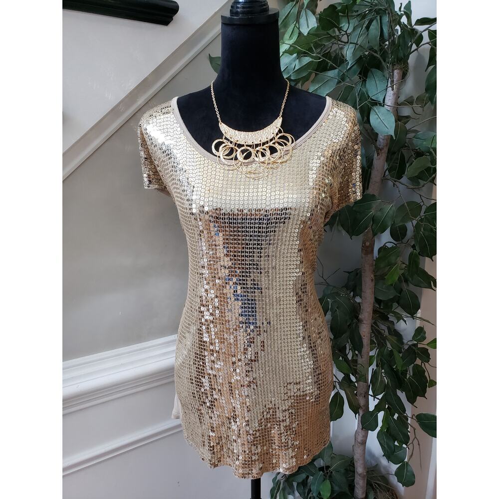 Michael Kors Top Blouse Women's Size 1X Brown Sequin Short Sleeve Round Neck